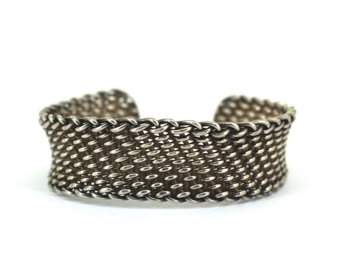 Vintage Mexican Braided Woven Wide Cuff Bracelet 925 Sterling BR 2497