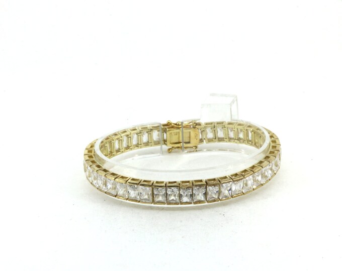 Vintage 7.5 Gold Plated Tennis Bracelet 925 Sterling Br 2690