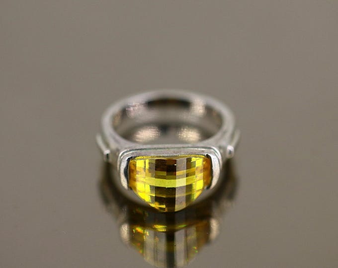 Vintage Long Oval Lemon Yellow Bright Crystal Cz Design Ring 925 Sterling Silver Size 7 Rg 3539