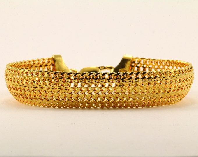 Vintage Five Row Cuban Chain Gold Tone Bracelet 925 Sterling BR 1395-E