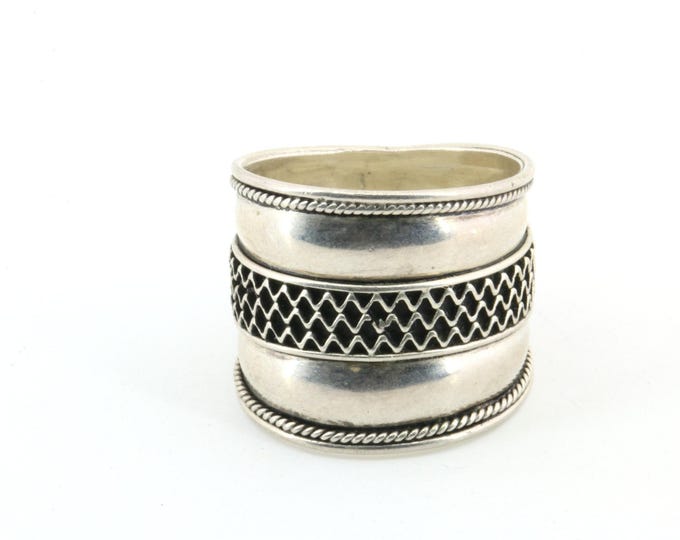 Vintage Wide Cigar Band Ring Size 8 Silver Sterling 925 RG 4465