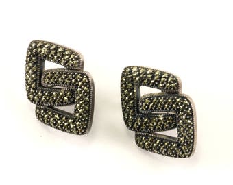 Vintage Judith Jack Marcasite Sterling Silver Stud Earrings ER 1033