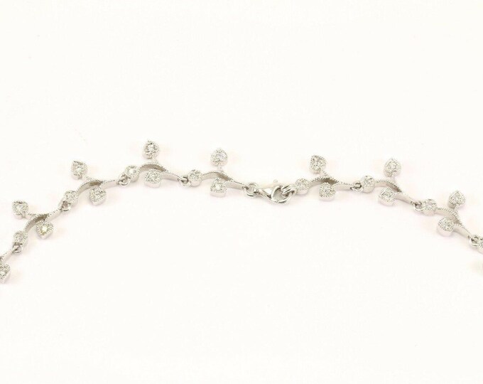 Vintage Leaf Leaves Crystal Design Necklace 925 Sterling Nc 1436(123765813380)
