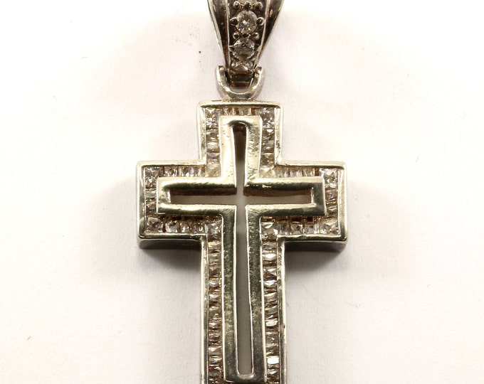 Vintage CZ Cross Pendant 925 Sterling PD 267