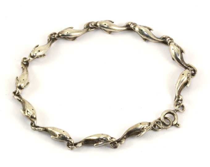 Vintage Dolphins Shape Link Bracelet 925 Sterling BR 2148