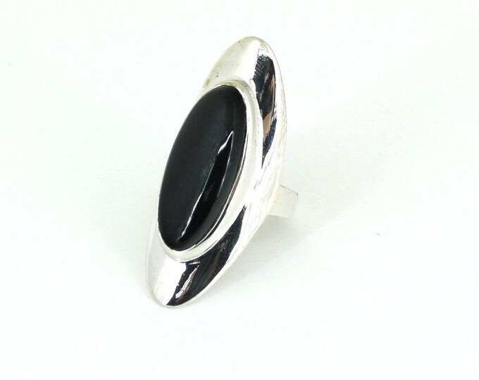 Vintage Size 7 Oval Onyx Band Statement Ring Sterling 925 Silver RG 3747