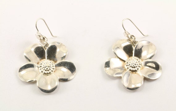 Vintage Flower Dangle Earrings 925 Sterling ER 11… - image 1
