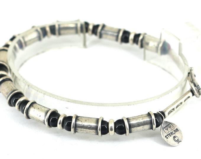 Vintage Pierceplex Cylinder Black Onyx Beads Design Link Bracelet 925 Sterling BR 1493