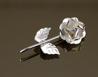 Vintage Mexico Flower Rose Floral Shiny Design Brooch Sterling