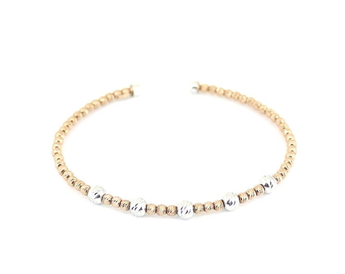 Vintage Two Tones Gold Plated Beads Beaded Design Chain Link Bracelet 925 Sterling Silver BR 2972