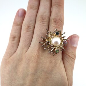 Maat 6.75 Vrije vorm Takken Ring Met Edelstenen en Faux Parel 925 Sterling Zilver Rg 3168