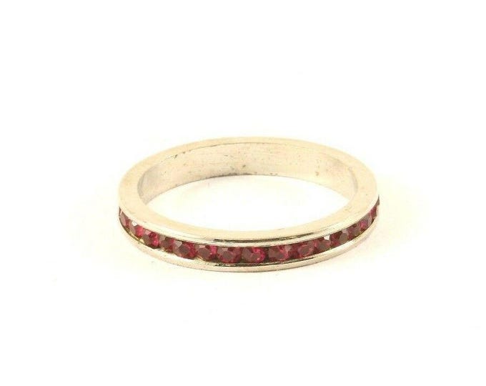 Vintage Silver Tiny Pink Crystals Band Design Ring 925 Sterling RG 3924