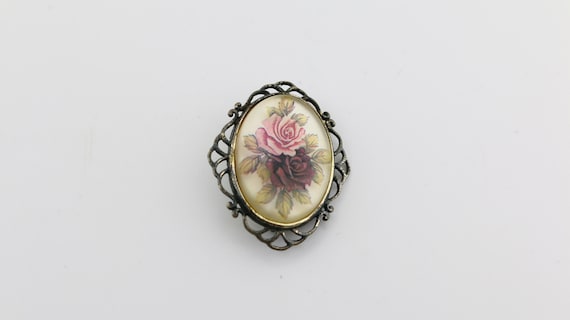 Vintage Antique Handmade Flower Floral Roses Desi… - image 5