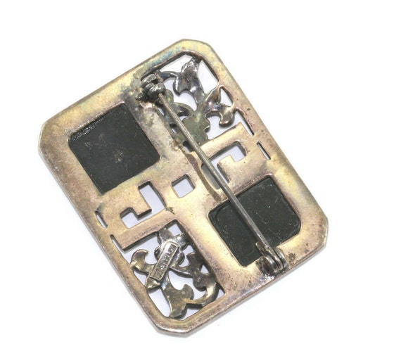 Vintage Rectangle Onyx Scroll Design Marcasite In… - image 2