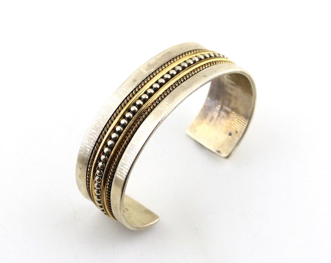 Vintage 12K Yellow Gold Filled TAHE Native Navajo Design Cuff Bracelet 925 Sterling Silver BR 2469J