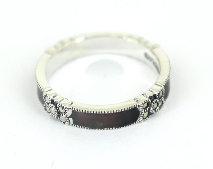 Judith Ripka Size 8 Purple Stacker & Marcasite Design Band Ring 925 Sterling Silver RG 4610