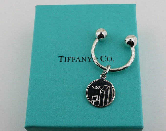 Authentic Tiffany And Co Customized S&s Round Tag Design Key Ring Chain Sterling 925 Silver OT 226