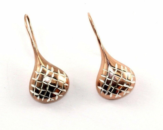 Vintage  Earrings Thai Rose Gold Design Teardrop Earrings Sterling 925 Silver Earrings  Er 711