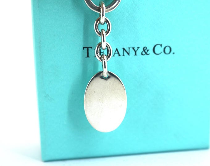 Authentic Tiffany & Co Oval Tag Design Key Ring Chain Sterling 925 Silver OT 226
