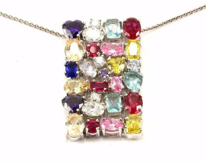 Vintage Multi Colored Design Stone Necklace 925 Sterling Nc 1108(123765809501)