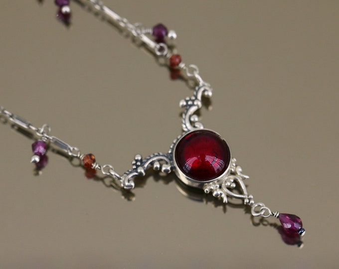 Vintage Red Enamel Bubble Royal Victorian Style Beads Beaded Chain Design Necklace 925 Sterling Silver NC 1762