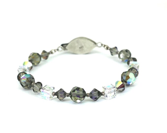 Vintage Shimmering Grey Geometric Bead Bracelet 925 Sterling Silver BR 109