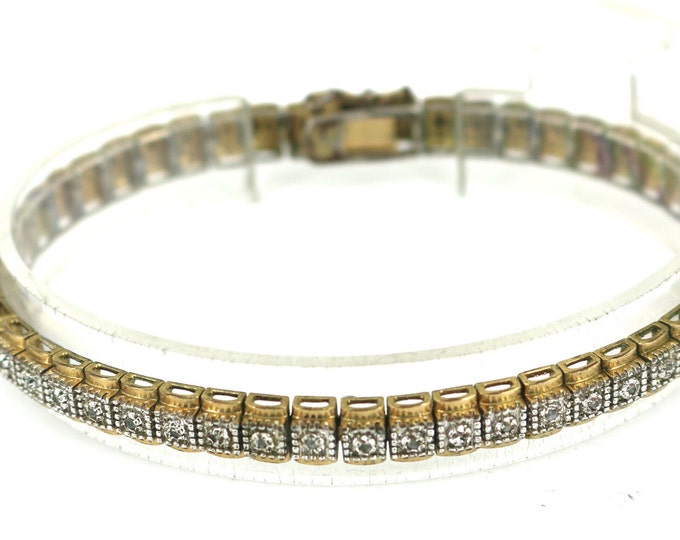 Vintage Rolex Style Gold Tone Diamond Tennis Bracelet Sterling BR 240