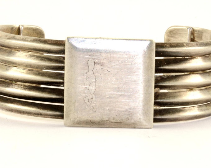 Vintage Graphic Modern Style Cuff Bracelet 925 Sterling Silver BR 1145-E