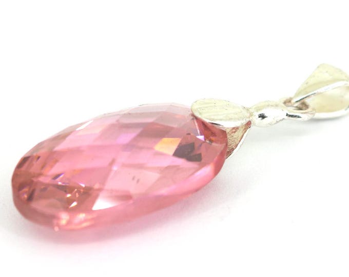 Vintage Shiny Pink CZ Crystals Stone Design Pendant 925 Sterling Silver PD 2027