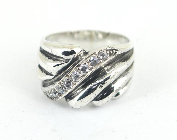 Vintage Thailand Ribbed Crystal Ring Sterling 925 Silver Ring RG 3126