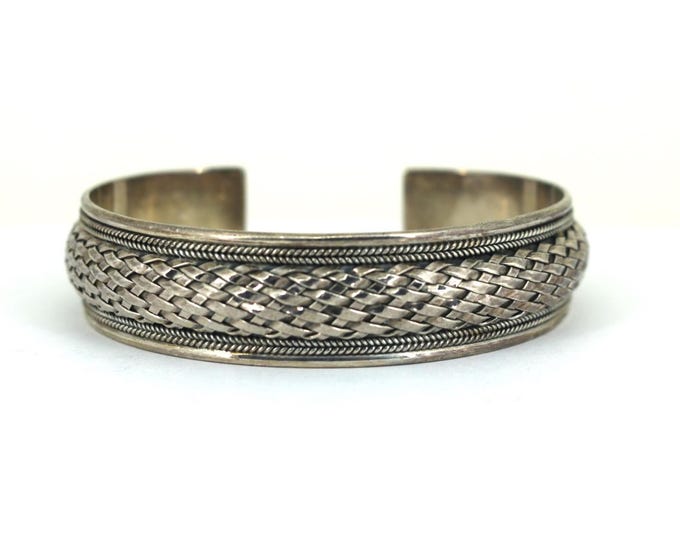 Vintage One Size Elegant Braided Woven Wide Cuff Bracelet 925 Sterling BR 3680