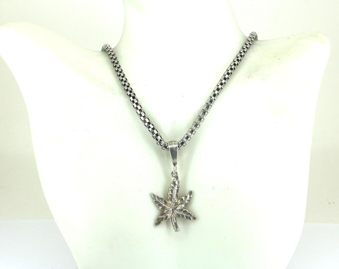 Vintage Leaf Leaves Design Box Chain Necklace 925 Sterling Silver NC 2032