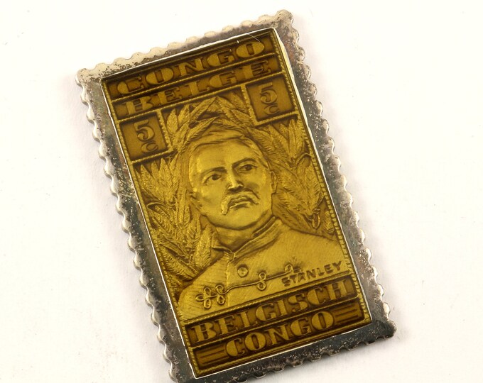 Vintage The Metropolitan Collection of Enamel Stamps Belgian Congo Postage 925 Sterling Silver OT 228