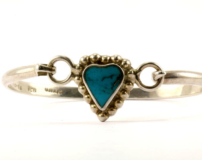 Vintage Turquoise Front Hook Lock Heart Design Bracelet Sterling Silver BR 3121