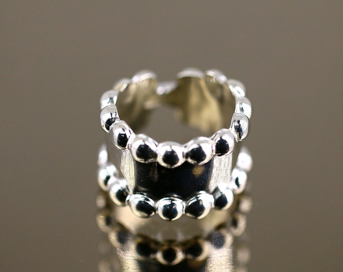 Vintage Size 7.75 Simple Shiny Beads Beaded Design Band Ring 925 Sterling Silver RG 2077
