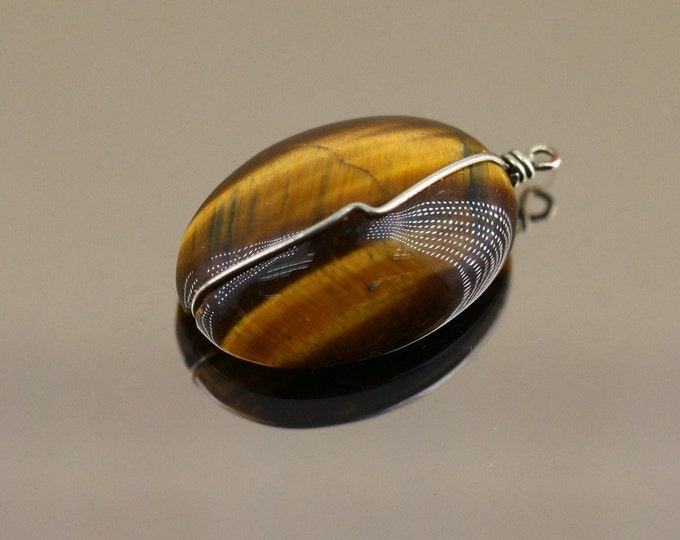 Vintage Beautiful Shiny Coffee Grain Tiger Eye Stone Oval Shape Design Pendant 925 Sterling PD 2851