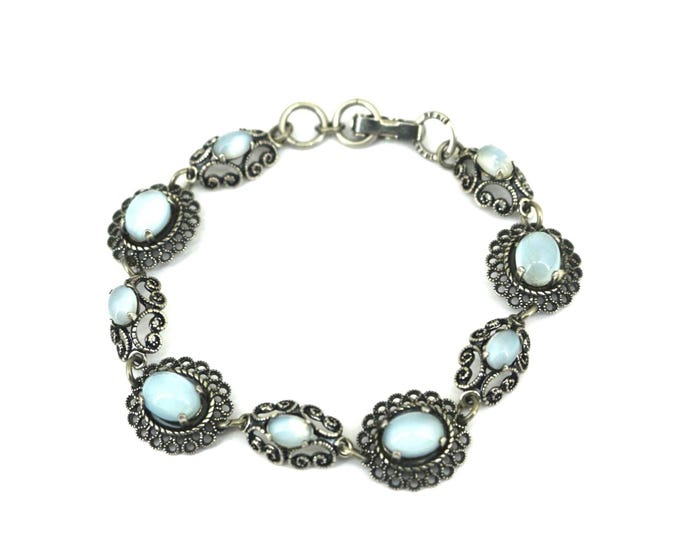 Vintage Beau Sterling Cabochon Moonstone Link Bracelet Sterling Silver BR 193