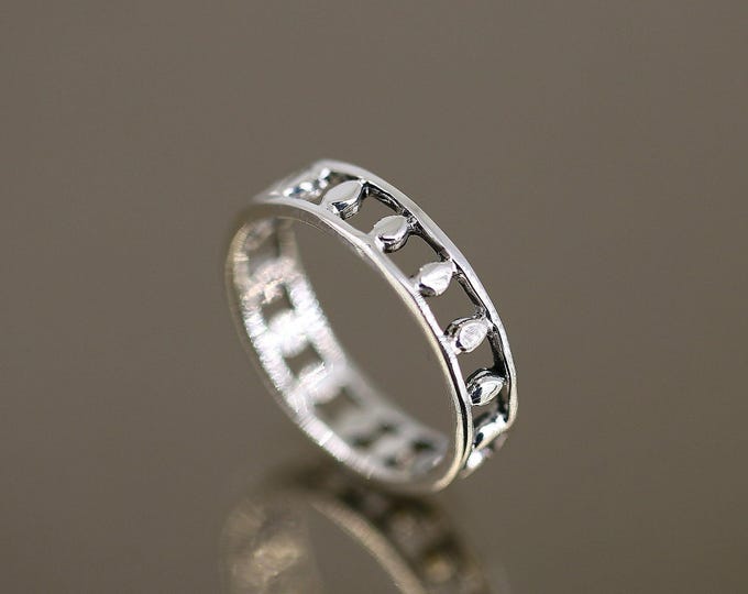 Vintage Simple Plain Shiny Open Cut Oval Bubbles Band Design Ring 925 Sterling Size 9.75 RG 3702