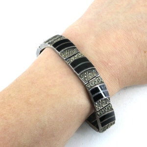 Vintage Black Onyx & |Marcasite Link Bracelet | 925 Sterling Silver Bracelet | BR 3370