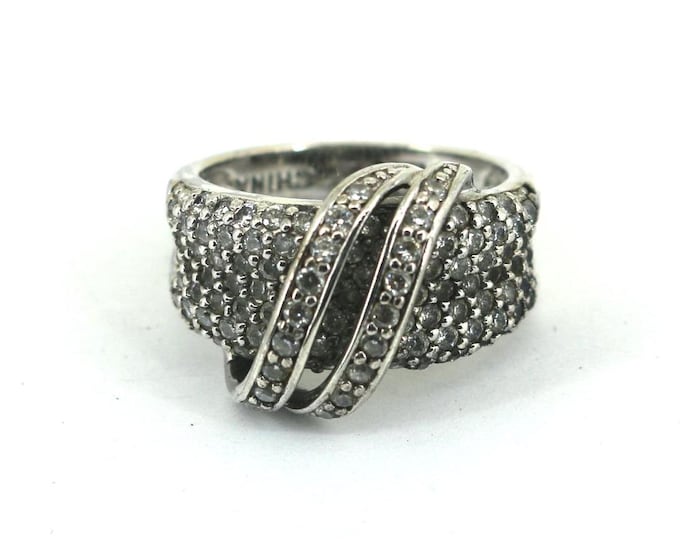 Vintage Contemporary Art Crystals CZ Cocktail Design Ring 925 Sterling RG 4656