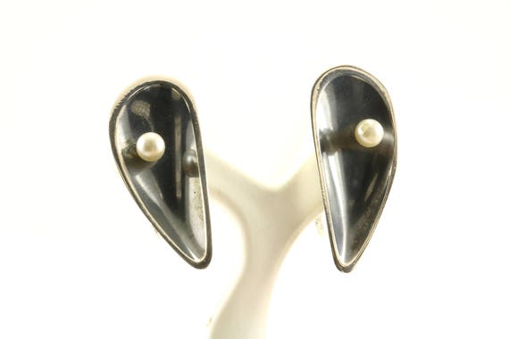 Vintage Mexico Faux Pearl Screw Back Earrings 925… - image 2