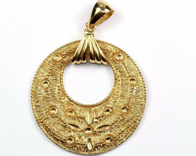 Vtg Round Ornate Textured Gold Tone Pendant 925 Sterling Pd 591(401734525848)