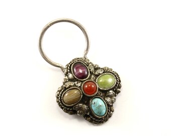 Vintage Beautiful Rhombus Design Multi Color Gemstone Pendant 925 Sterling Silver PD 1587