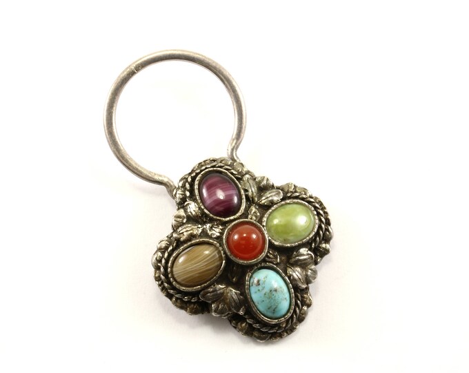 Vintage Beautiful Rhombus Design Multi Color Gemstone Pendant 925 Sterling Silver PD 1587