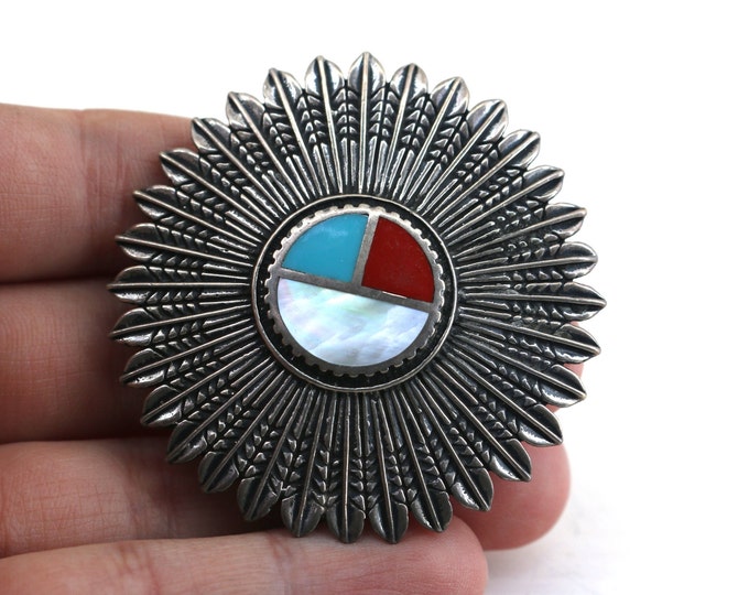 Vintage Southwestern Carolyn Pollack Round  Pendant Brooch 925 Sterling BB 2166
