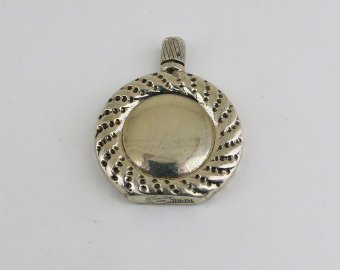 Vintage Flat Round Shiny Small Oil Perfume Bottle 925 Sterling OT 281