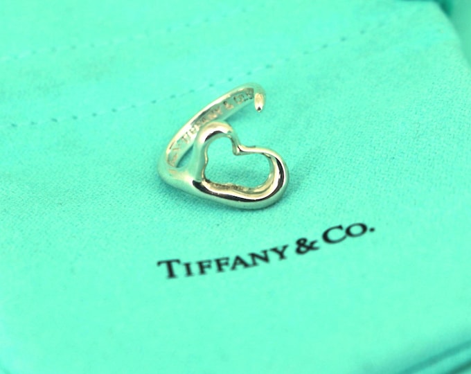 Retired Tiffany & Co. Elsa Peretti Open Heart Ring 925 Sterling Silver Size 4 RG 3455