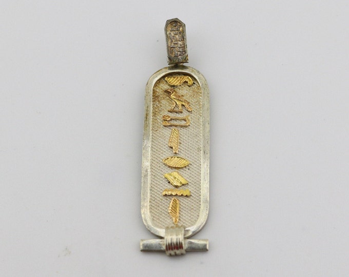 Vintage Beautiful Flat Egypt Egyptian 18K Yellow Gold Cartouche Letters Alphabet Design Pendant 925 Sterling PD 2928S