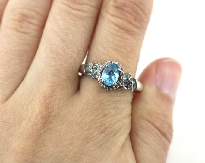 Vintage Size 9 Blue Topaz Ring Stamped P Star M  925 Sterling Silver RG 4150
