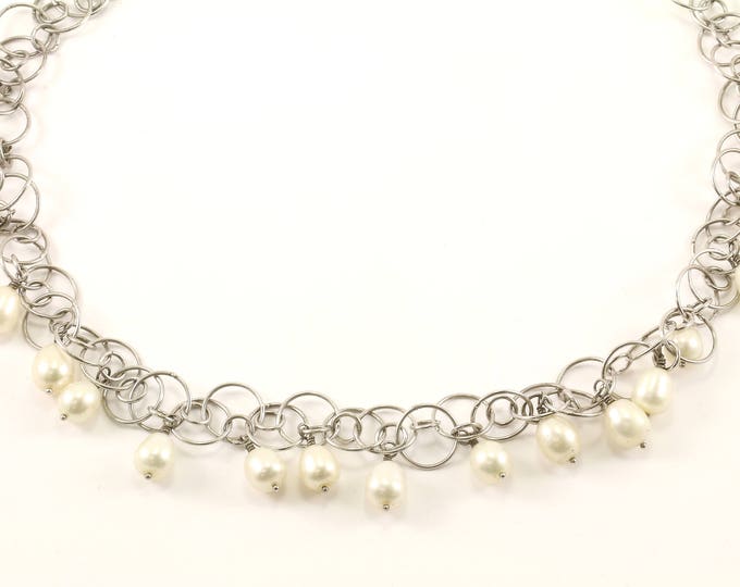 Vintage Beautiful Dangling Design Beads Faux Pearls Necklace 925 Sterling Silver NC 896